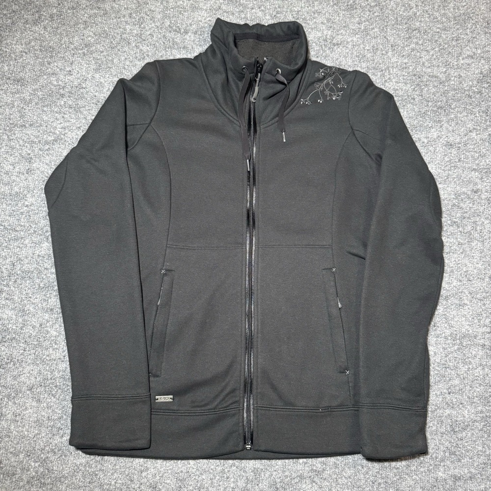 Outdoor Research Jacket Women Small Fleece Black Full Zip Long‎ Floral Embroider